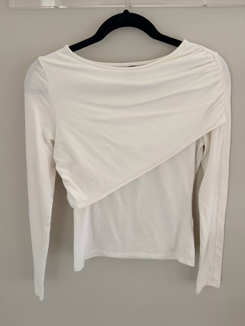 Anthropologie White Asymmetric Draped Long-Sleeve Top